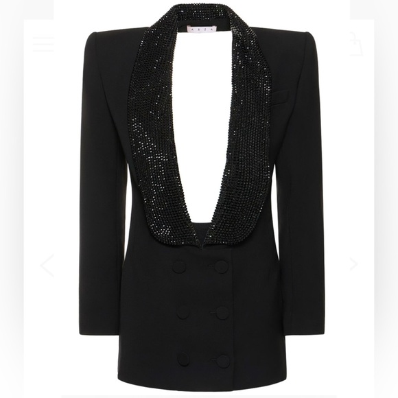 ❌SOLD❌AREA Crystal Embellished Virgin Wool Tuxedo Dress in Black, Size 2, NWT - Picture 7 of 17